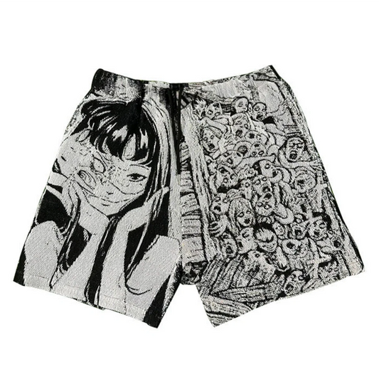 Black & White Anime Woven Tapestry Shorts