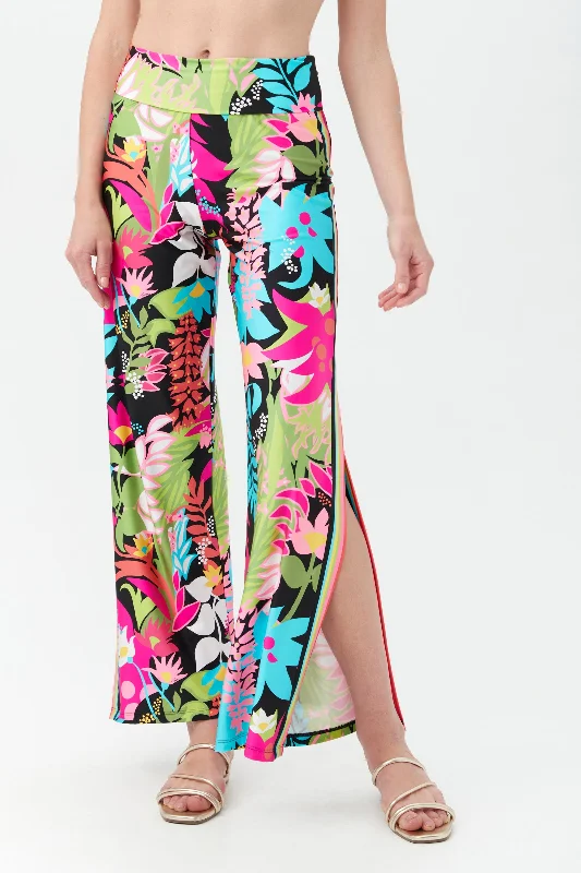 Women's Tiki Side Slit Swim Cover-Up Pant Chic Wool Trousers