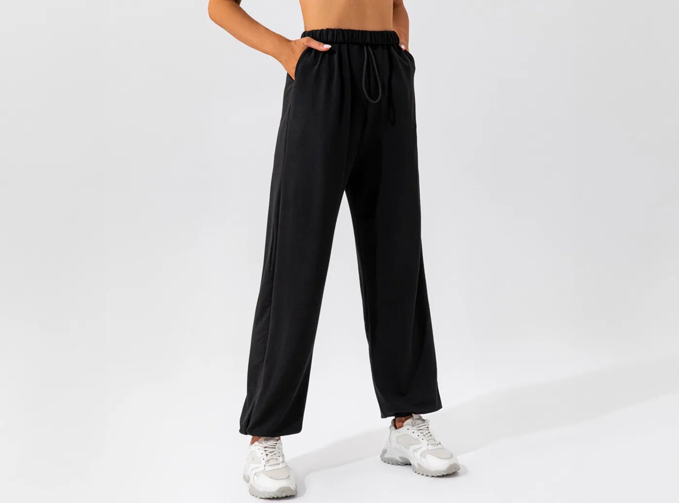 FitVille Women's Loose-Fit Jogger Pants Trendy Wide-Legged Trousers
