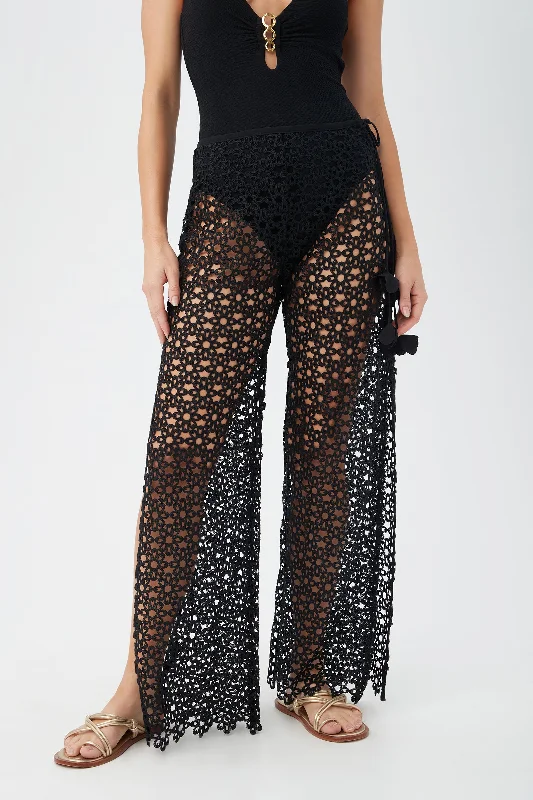 Women's Chateau Sheer Lace Side Slit Swim Cover-Up Pant Stretch Fit Pants