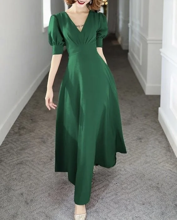 Simple Green A-line V Neck Prom Dress,Green Party Gown  cc1293