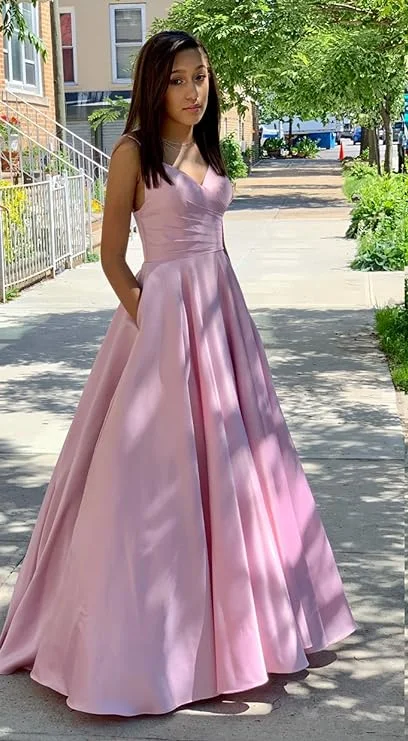 Classic Pink A-line Prom Dress With Pockets,Pink Dance Dress cc1121