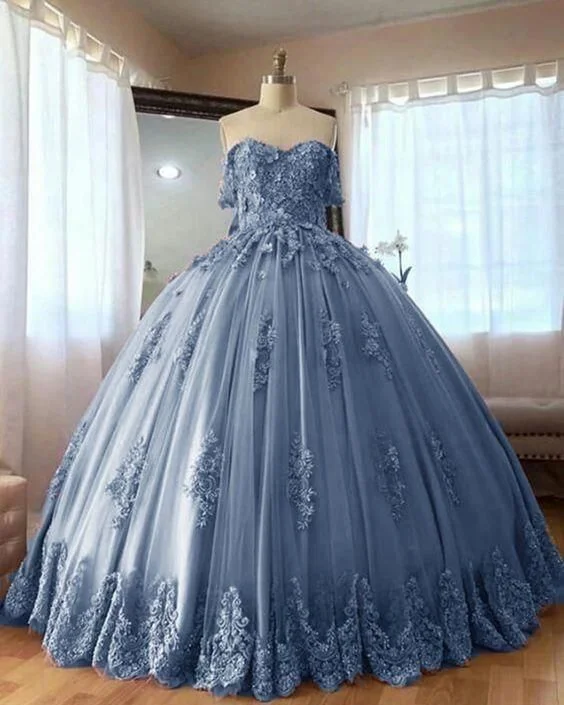 Dusty Blue Lace Quinceanera Dresses Ball Gowns Sweet 16 Dress C1917