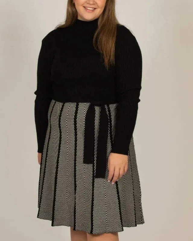 Fiola Dress Knit Solid Mock Herringbone Skirt Black | Black
