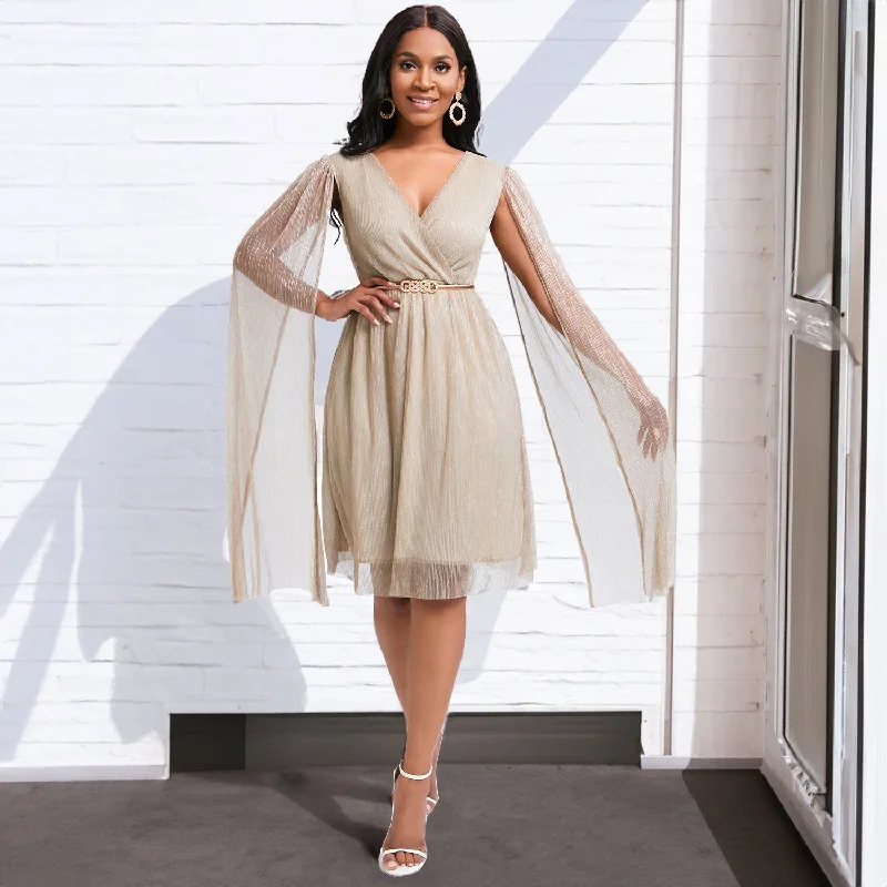 Women's Elegant V-Neck Cape Dress