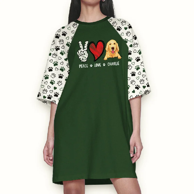 Peace Love Dog Pattern - Personalized Custom 3/4 Sleeve Dress