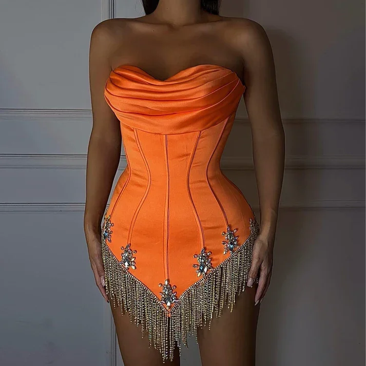 Fashion Tassel Beading Mini Cocktail Dresses Sweetheart Satin Short Prom Dress, DP2381 Fashion Tassel Beading Mini Cocktail Dresses Sweetheart Satin Short Prom Dress, DP2381