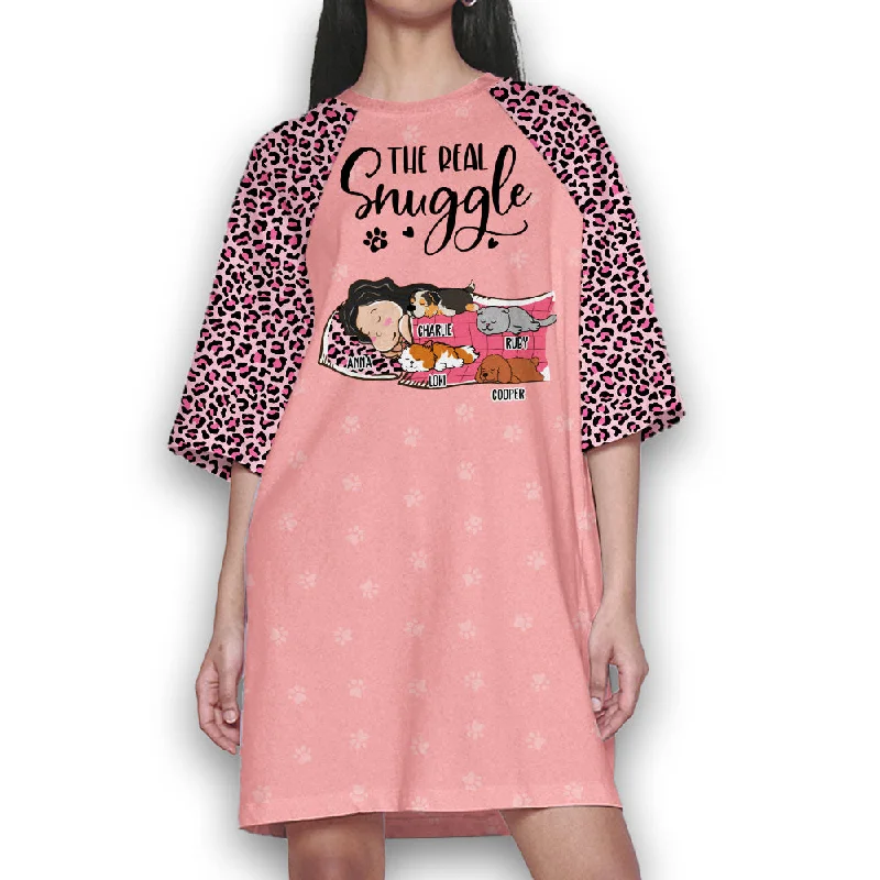 Real Snuggle With Pet 2 - Personalized Custom 3/4 Sleeve Dress