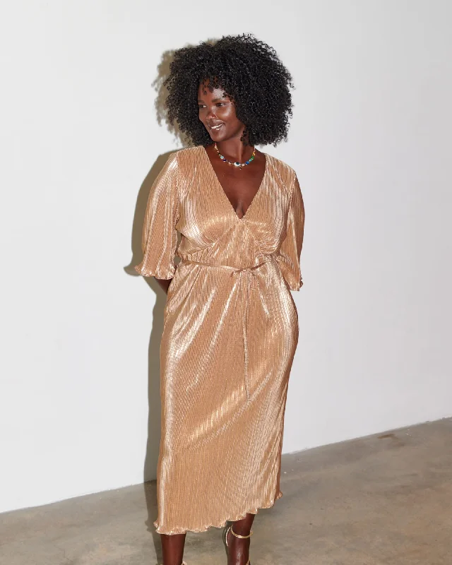 Gold Plisse Dress | Gold