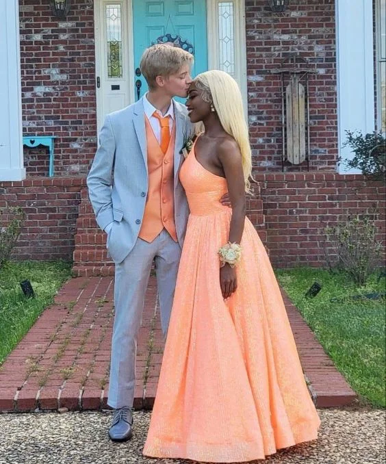 Orange One Shoulder A-line Prom Dress,Orange Formal Gown  cc1095