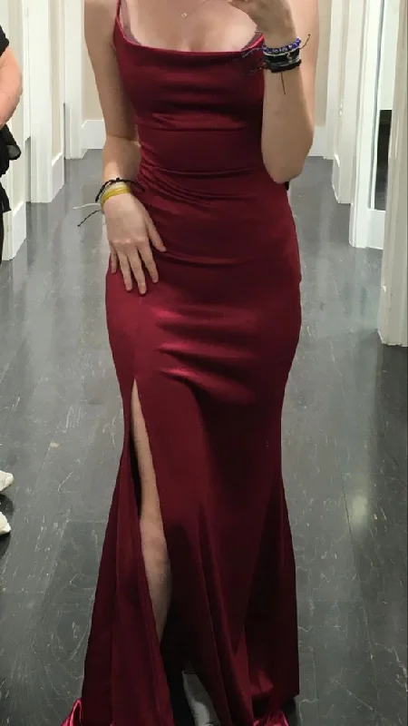 Modest Mermaid Burgundy Prom Dress 22th Birthday Outfit  cc1366