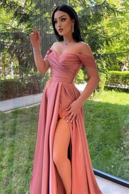 Simple Sweetheart Off-the-shoulder A-line Prom Dress With Split Long     S793