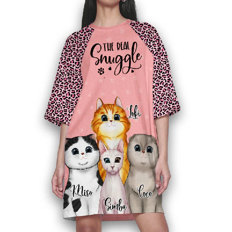 Cat Real Snuggle - Personalized Custom 3/4 Sleeve Dress