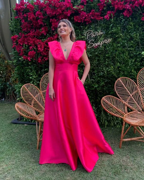 Elegant A-line Deep V Neck Prom Dress Fashion Prom Gown cc1157