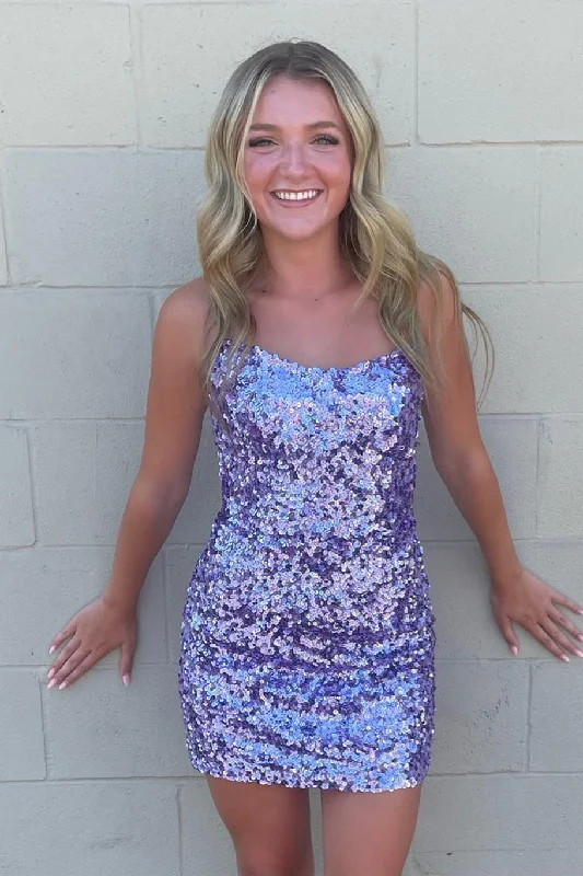 Lavender Strapless Sequins Sheath Homecoming Dress
