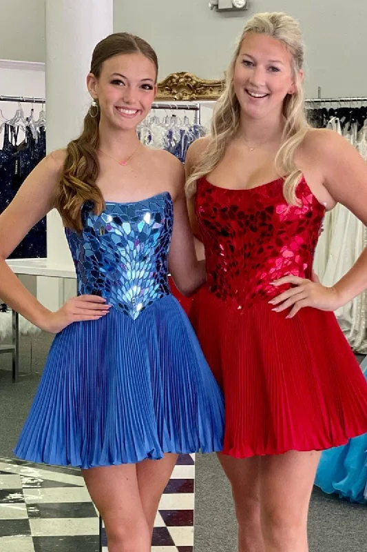 Red Strapless Mirror-Cut Sequins A-line Homecoming Dress