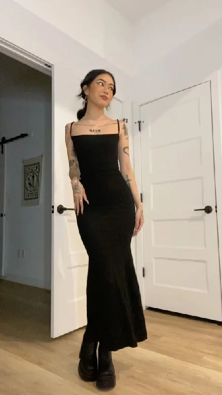 Classic Black Spaghetti Straps Prom Dress,Black Senior Prom Gown  cc1335