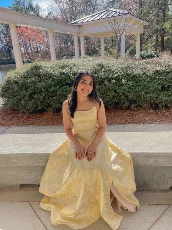 Beautiful Yellow A-line Long Formal Gown, Party Prom Dress cc1103