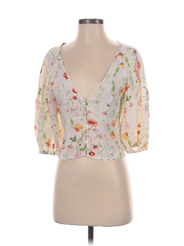 3/4 Sleeve Blouse Oversized Silk Blouse