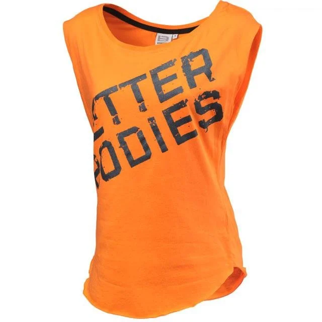 Better Bodies Casual Printed Tee - Bright Orange Asymmetrical Pockets Print