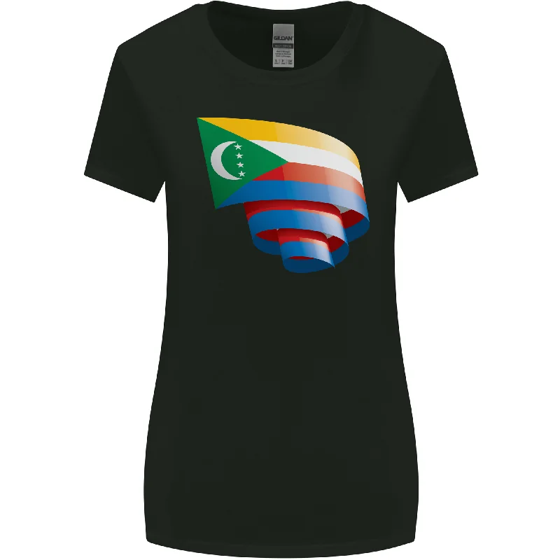 Curled Comoros Flag Comorian Day Football Womens Wider Cut T-Shirt Beaded Sequined Faux Fur Curled Comoros Flag Comorian Day Football Womens Wider Cut T-Shirt Beaded Sequined Faux Fur