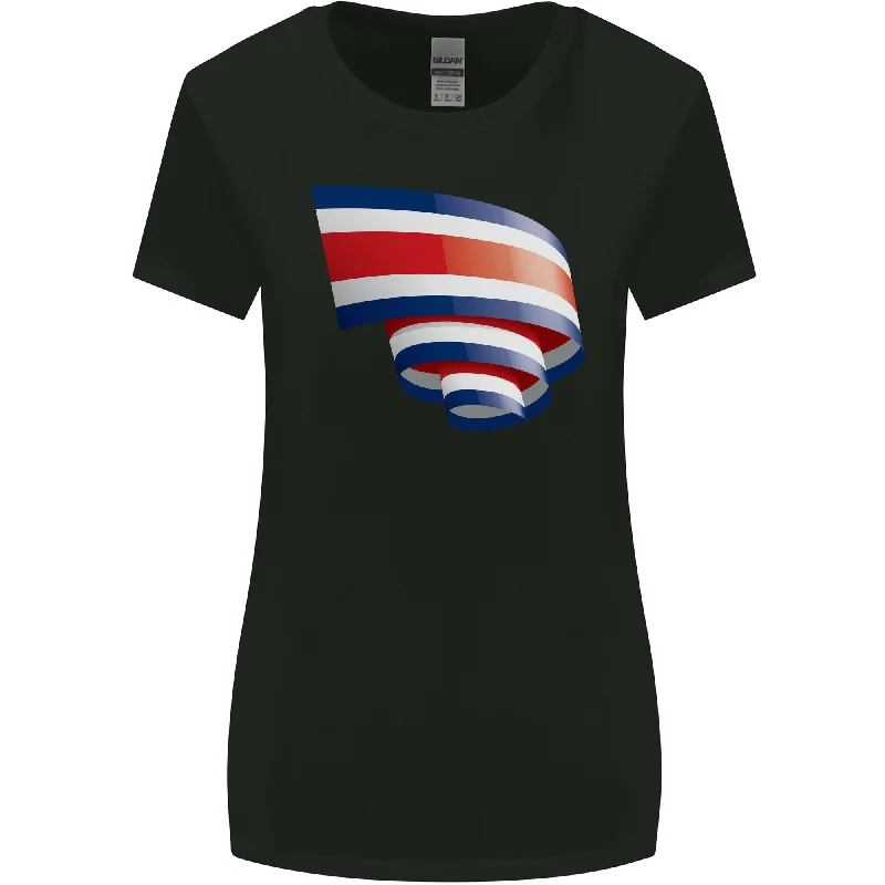 Curled Costa Rica Flag Rican Day Football Womens Wider Cut T-Shirt Graphic Embroidered Appliqued Curled Costa Rica Flag Rican Day Football Womens Wider Cut T-Shirt Graphic Embroidered Appliqued