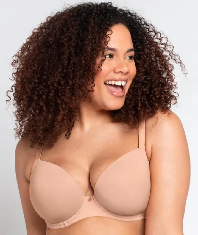 Curvy Kate Smoothie T-Shirt Plunge Bra - Latte Mesh Blend Leather Blend Suede Blend