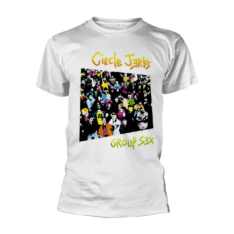 Circle Jerks Unisex T-shirt: Group Sex (White) Chenille Blend Fleece Blend Nylon Blend Circle Jerks Unisex T-shirt: Group Sex (White) Chenille Blend Fleece Blend Nylon Blend