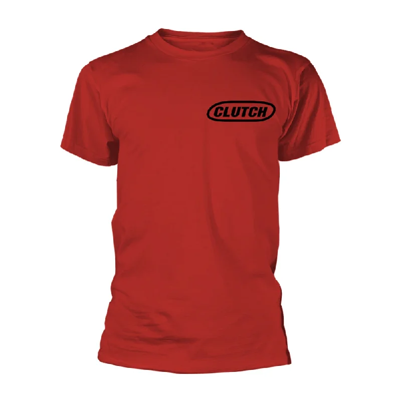 Clutch Unisex T-shirt: Classic Logo (Black/Red) Handmade Hand-knitted Hand-woven