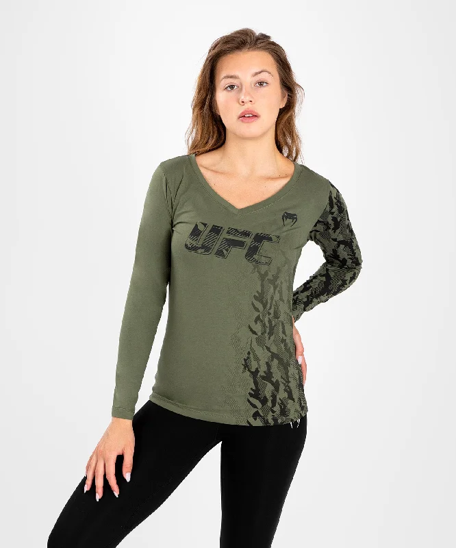 T-shirt Manches Longues Femme UFC Venum Authentic Fight Week - Kaki Knit Fabric Woven Fabric Fleece Fabric