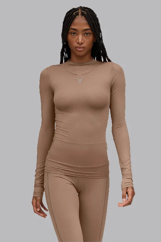 V_SKYN LONG SLEEVE T-SHIRT - Tan Solid Color Striped Floral