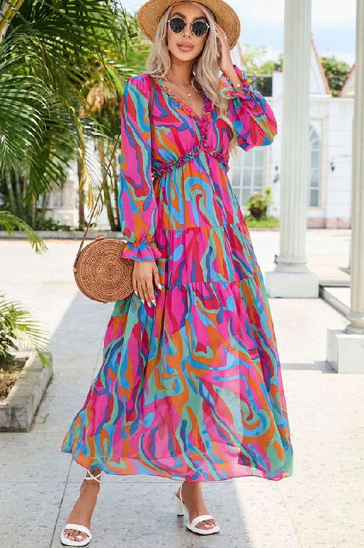 Abstract Art Tiered Maxi Dress Cozy Ribbed Maxi Dress
