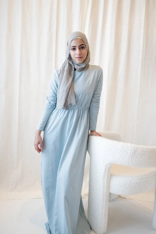 Basic Long Sleeve Maxi Dress - Mint Blue Fashionable Printed Maxi Dress
