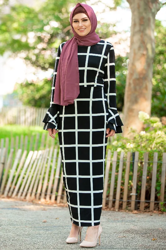 Bold Lines Ruffle Sleeve Maxi Dress-CLEARANCE Fashionable Chiffon Maxi Dress