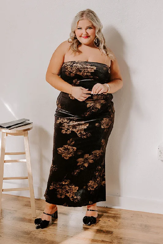Charmed Moments Velvet Floral Maxi Dress Curves Fashionable Button-Down Maxi Dress