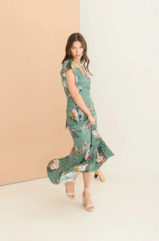 Clarissa Floral Print High Low Wrap Maxi Dress Cozy Cold-Shoulder Maxi Dress