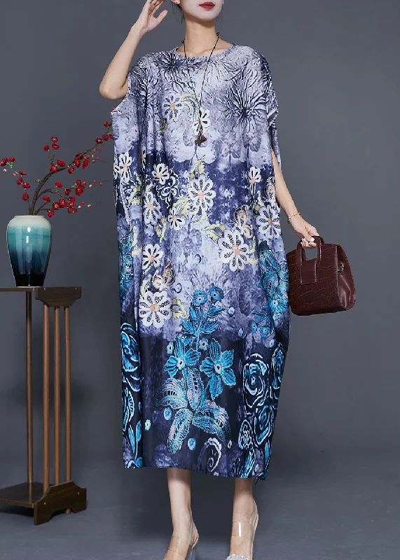 Classy Blue Oversized Print Silk Maxi Dress Batwing Sleeve Trendy Printed Maxi Dress Classy Blue Oversized Print Silk Maxi Dress Batwing Sleeve Trendy Printed Maxi Dress