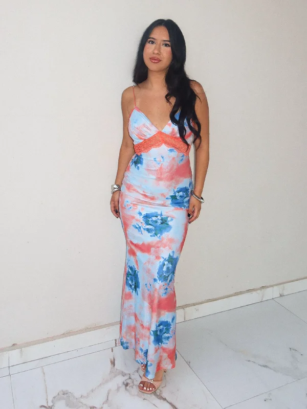 Isabel Maxi Dress (Blue Multi) Fashionable Chiffon Tiered Maxi Dress