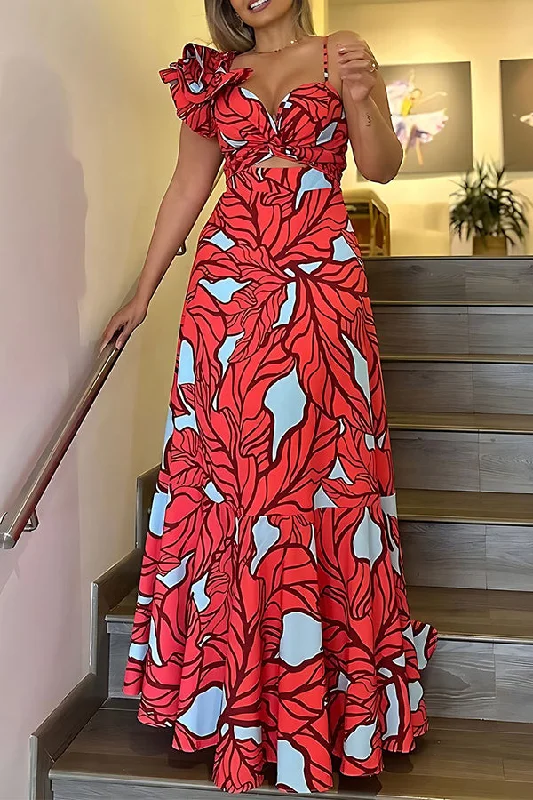 Floral Print Romantic Asymmetric Ruffles Cutout Maxi Dress Trendy Printed Maxi Dress Floral Print Romantic Asymmetric Ruffles Cutout Maxi Dress Trendy Printed Maxi Dress