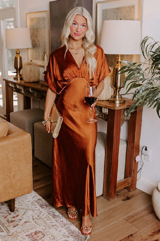 Gala Moment Satin Maxi Dress in Dark Rust Elegant Sleeveless Maxi Dress