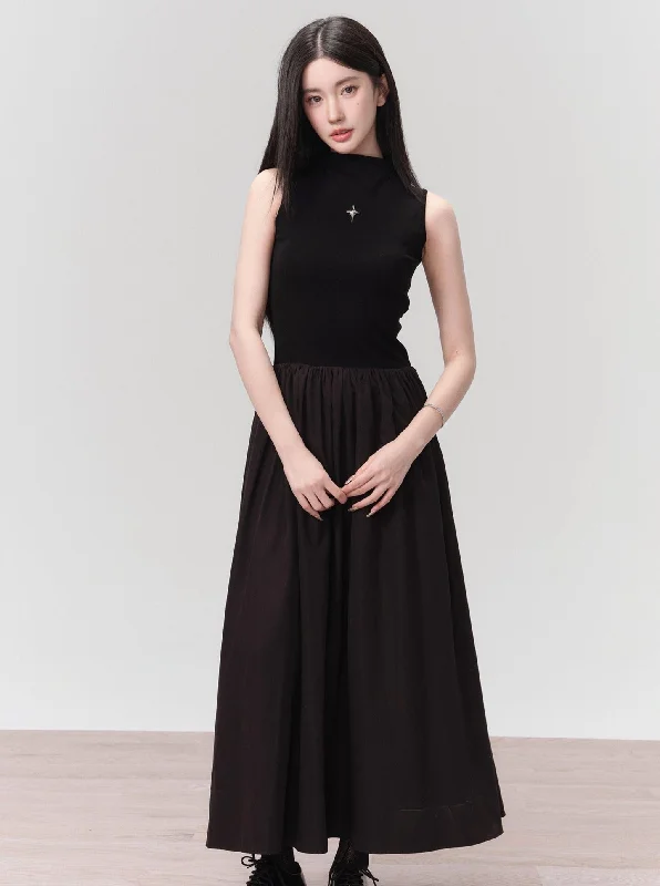 Gothic High-Neck Cross Embellished Maxi Dress Cozy Maxi Dress with Slit