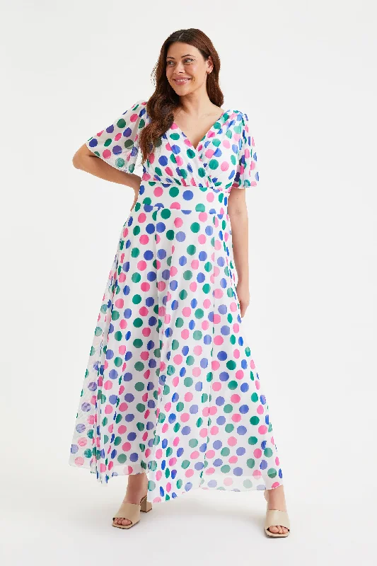 Isabelle Ivory Multidot Float Sleeve Maxi Dress Classic Tulle Maxi Dress