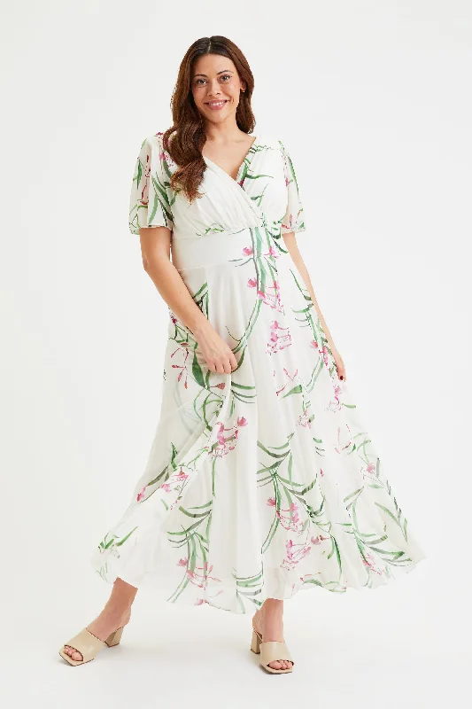 Isabelle Ivory Pink Float Sleeve Maxi Dress Comfortable Fit-and-Flare Maxi Dress