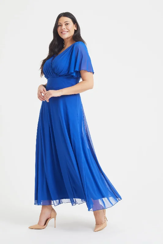Isabelle Royal Blue Float Sleeve Maxi Dress Stylish Longline Maxi Dress