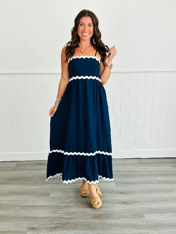 Navy Babydoll Maxi Dress (Reg & Plus) Comfortable Satin Maxi Dress