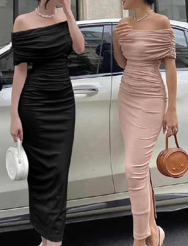 Off Shoulder Ruched Knit Bodycon Prom Formal Maxi Dress Elegant Maxi Dress with Lace Off Shoulder Ruched Knit Bodycon Prom Formal Maxi Dress Elegant Maxi Dress with Lace