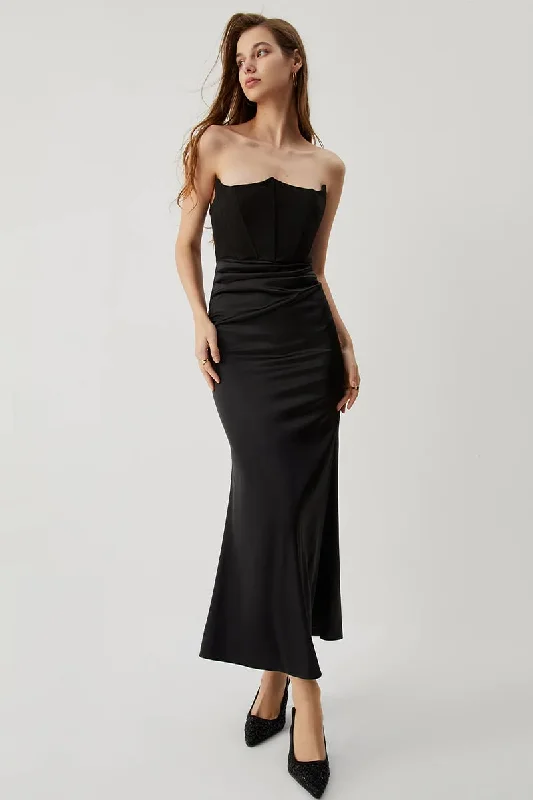 Reeta Black Strapless Corset Maxi Dress Trendy Floral Print Maxi Dress