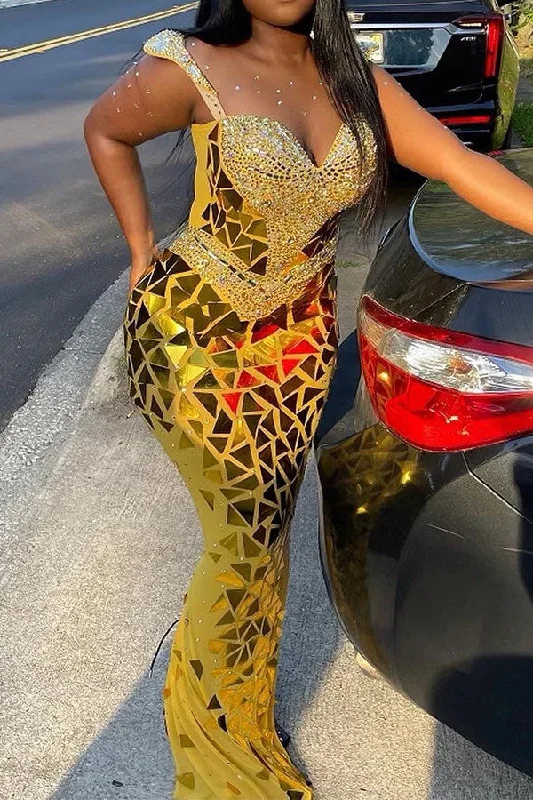 Rhinestone Patchwork Glistening Sequined Maxi Dress Fashionable High-Waist Maxi Dress Rhinestone Patchwork Glistening Sequined Maxi Dress Fashionable High-Waist Maxi Dress