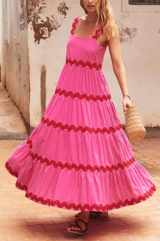 WAVY STRAP MAXI DRESS Comfortable Pleated Maxi Dress