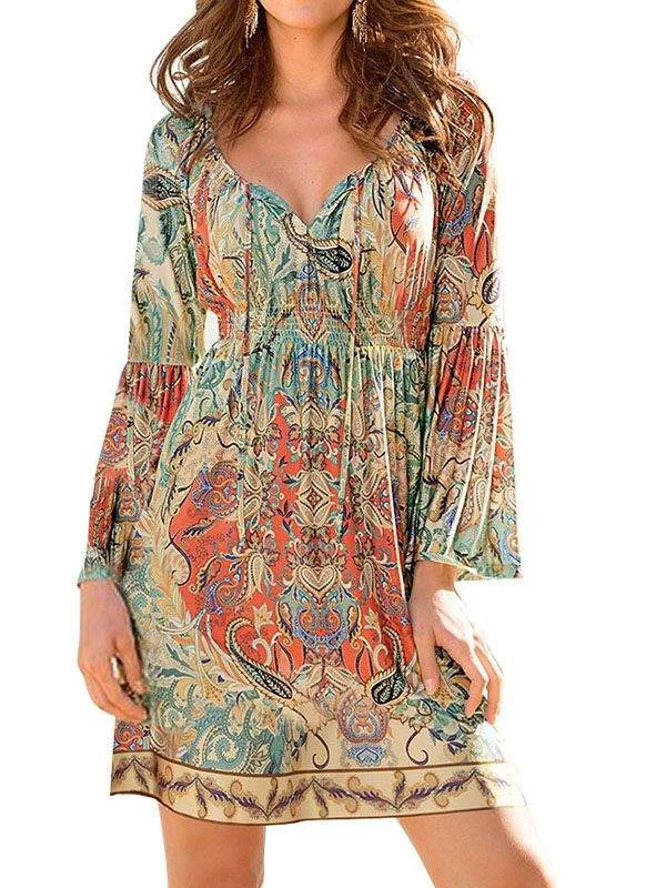 WOMEN DRESS LONG SLEEVE BEACH SUMMER DRESSES FLORAL PRINT VINTAGE MAXI DRESS Elegant Lace-Up Maxi Dress WOMEN DRESS LONG SLEEVE BEACH SUMMER DRESSES FLORAL PRINT VINTAGE MAXI DRESS Elegant Lace-Up Maxi Dress